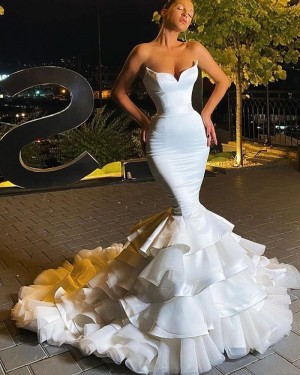 Satin White Sweetheart Ruffled Mermaid Wedding Dress WD2552