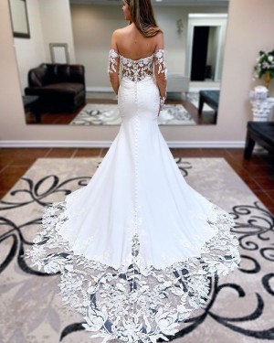 Lace Applique White Sweetheart Mermaid Wedding Dress with Removable Sleeves WD2553
