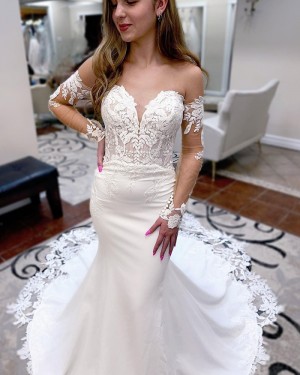 Lace Applique White Sweetheart Mermaid Wedding Dress with Removable Sleeves WD2553