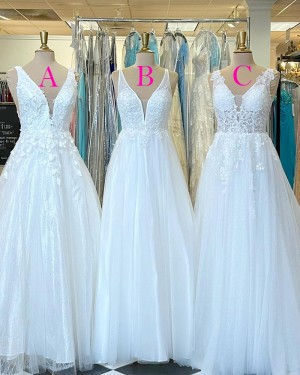 Lace Bodice V-neck Tulle A-line Wedding Dress WD2556