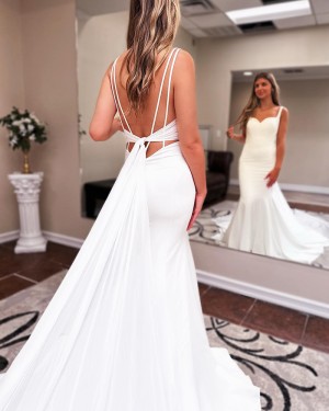 Square Neckline Satin White Mermaid Simple Wedding Dress WD2576