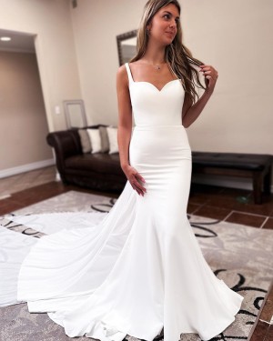 Square Neckline Satin White Mermaid Simple Wedding Dress WD2576