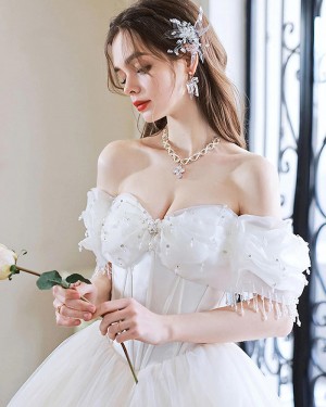 Beading Ruched Ivory Off the Shoulder Ball Gown Wedding Dress WD2579