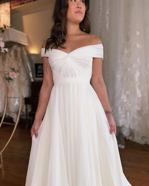 Off the Shoulder Ivory Ruched Chiffon Simple Wedding Dress WD2588