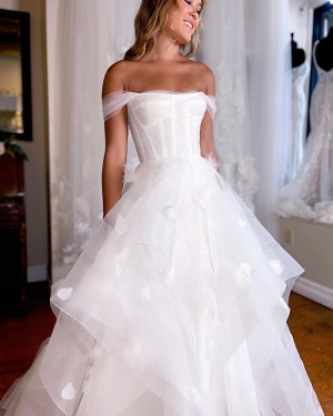 White Ruffled Applique Off the Shoulder Wedding Dress WD2590