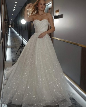 Glitter Sweetheart Ruched Ivory Wedding Dress WD2594
