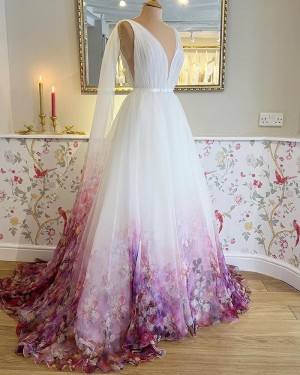 Tulle Floral Ruched V-neck Wedding Dress WD2596