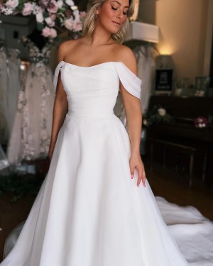Off the Shoulder Simple White A-line Wedding Dress WD2606