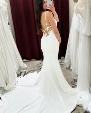 White Spaghetti Straps Simple Satin Mermaid Wedding Dress WD2608