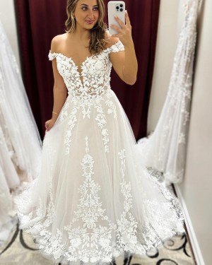 Lace Applique Ivory Off the Shoulder Wedding Dress WD2617