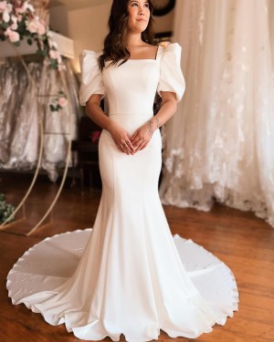 Simple Square Neckline Mermaid White Wedding Dress with Half Length Sleeves WD2626