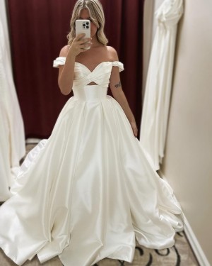 Off the Shoulder Criss-cross Ruched A-line Simple Wedding Dress WD2630