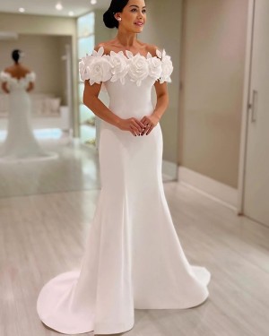 White Off the Shoulder Handmade Flowers Mermaid Wedding Dress WD2643