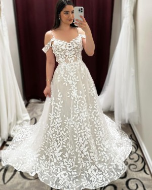 Cold Shoulder Lace A-line Ivory Wedding Dress WD2651