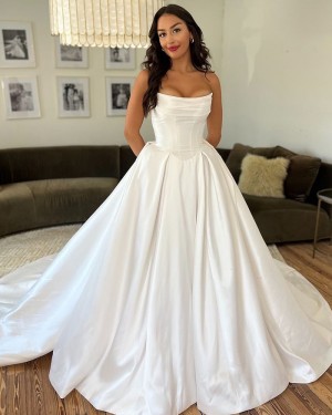 Strapless White Satin Simple A-Line Empire Wedding Dress WD2656
