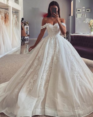 Lace Applique Off The Shoulder White Wedding Dress WD2662