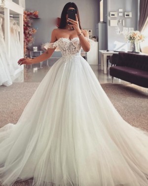 Lace Bodice Off The Shoulder Tulle Wedding Dress WD2664