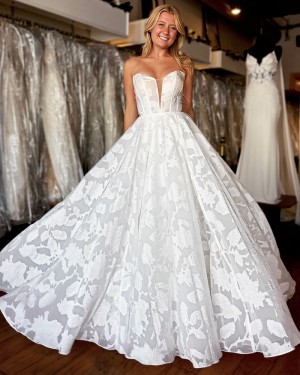 White Lace Strapless A-Line Wedding Dress WD2667