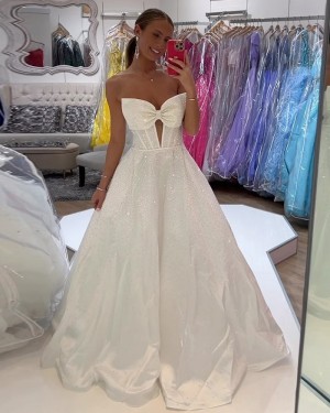 Sparkle Beading Sweetheart White A-Line Wedding Dress With Bowknot WD2668