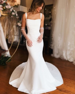 Square Neckline Simple Satin Mermaid Wedding Dress WD2671