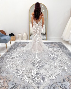 Off the Shoulder White Lace Mermaid Wedding Dress WD2681