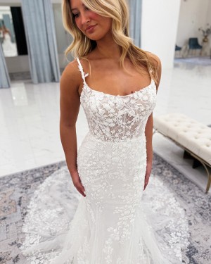 Lace White Spaghetti Straps Mermaid Wedding Dress NWD2681
