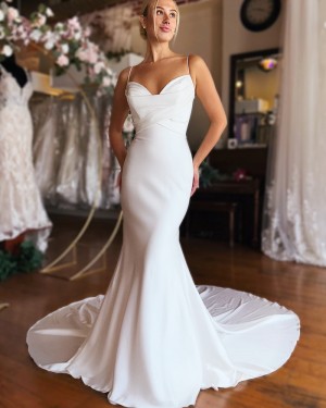 Spaghetti Straps Satin Ruched Simple Mermaid Wedding Dress WD2682