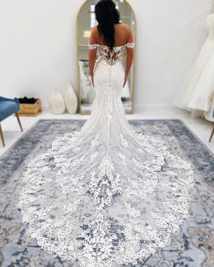 Lace Applique Off the Shoulder White Wedding Dress NWD2683