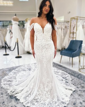 Lace Applique Off the Shoulder White Wedding Dress NWD2683
