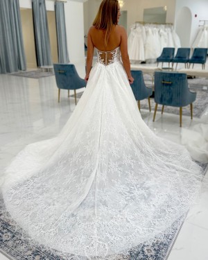 White Lace A-line Strapless Wedding Dress NWD2689
