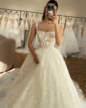 Ivory Lace A-line Square Neck Wedding Dress NWD2693