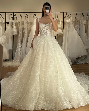 Ivory Lace A-line Square Neck Wedding Dress NWD2693