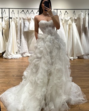 Ivory Ruched Tulle Sweetheart Wedding Dress with 3D Flowers NWD2695