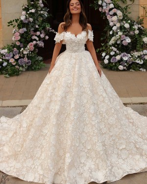 Ivory Lace A-line Off the Shoulder Wedding Dress NWD2697