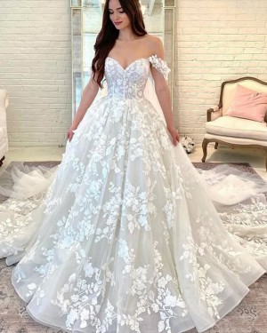 Lace Off the Shoulder Ivory A-line Wedding Dress NWD2704