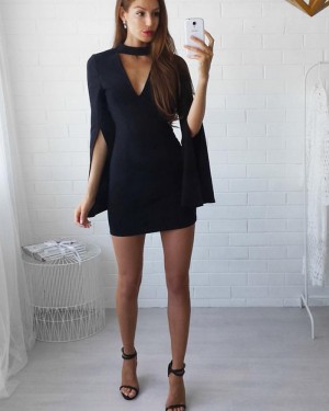 High Neck Bodycon Cutout Club Dress with Slit Sleeves ZY6919
