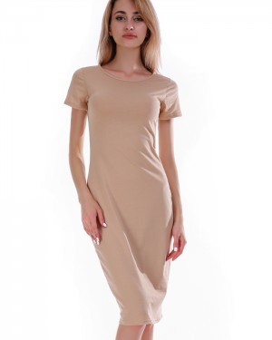 Ankle Length Tight Midi Dress with Short Sleeves ZY7632