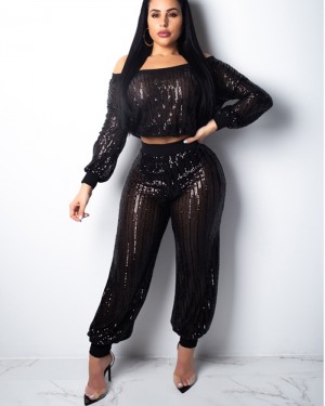 Off the Shoulder Sequined Two Piece Fashion Women Jumpsuit K9280