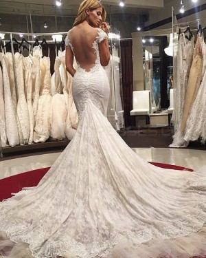 Mermaid Style Square Lace Ivory Wedding Dress with Court Train WD2037