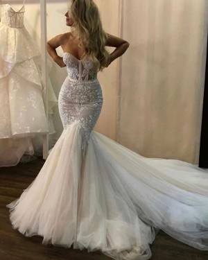 Lace Applique Tulle Sweetheart Mermaid Wedding Dress wd2333